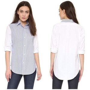 Current/Elliott Women's Prep School Shirt Poplin Button Down Blue Stripes 0/XS